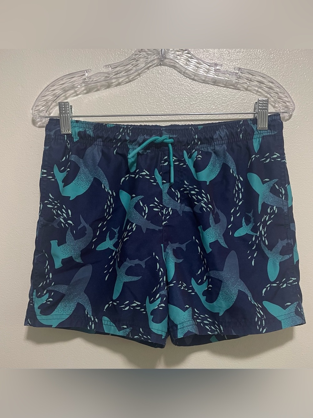 Cat & Jack Navy and Teal Shark Print Swim Trunks